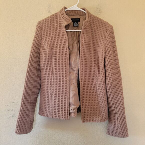 Sutton Studio Wool Waffle Knit Brown Open Blazer Sz Medium Preppy Thermal Office - Picture 1 of 6
